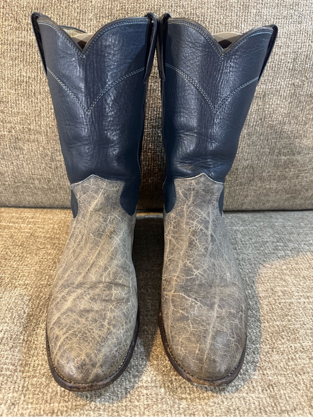 Justin vintage exotic roper cowboy boots distinctive blue/gray elephant size 6.5